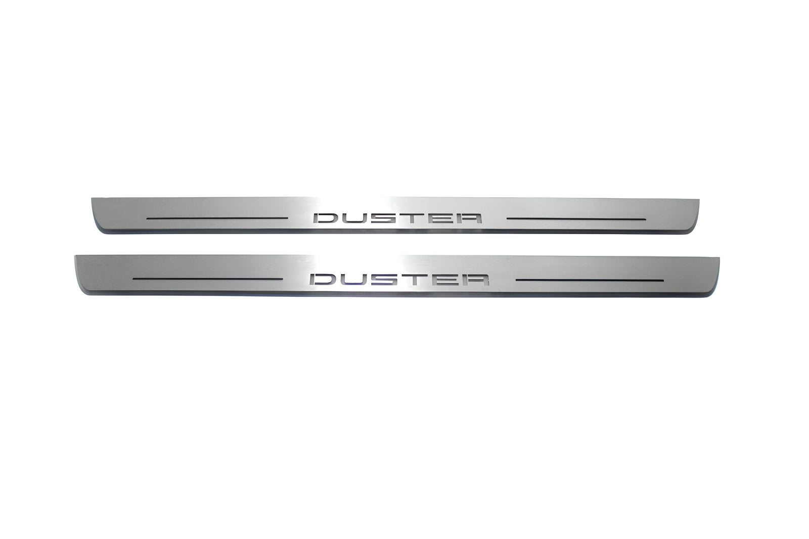 LED door sill plates Dacia Duster I 2010+ in stainless steel with Duster logo