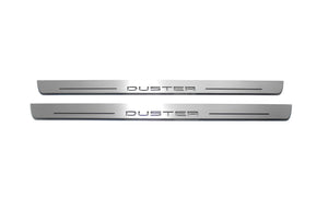 Illuminated LED Door Sill Tread Plates Renault Duster I 2010-2018 With Duster Logo Renault Led Door Sills opdesign