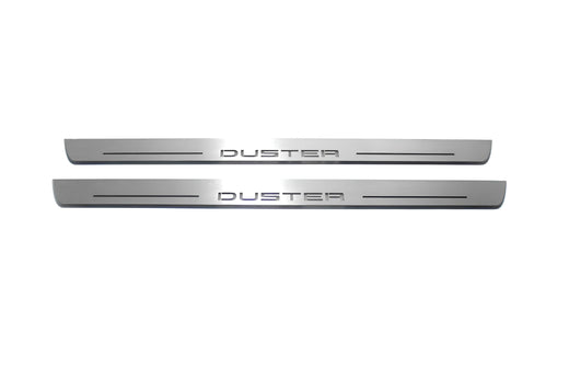 Dacia Duster HS 2010–2017 — Stainless Steel LED Door Sills — Duster Logo