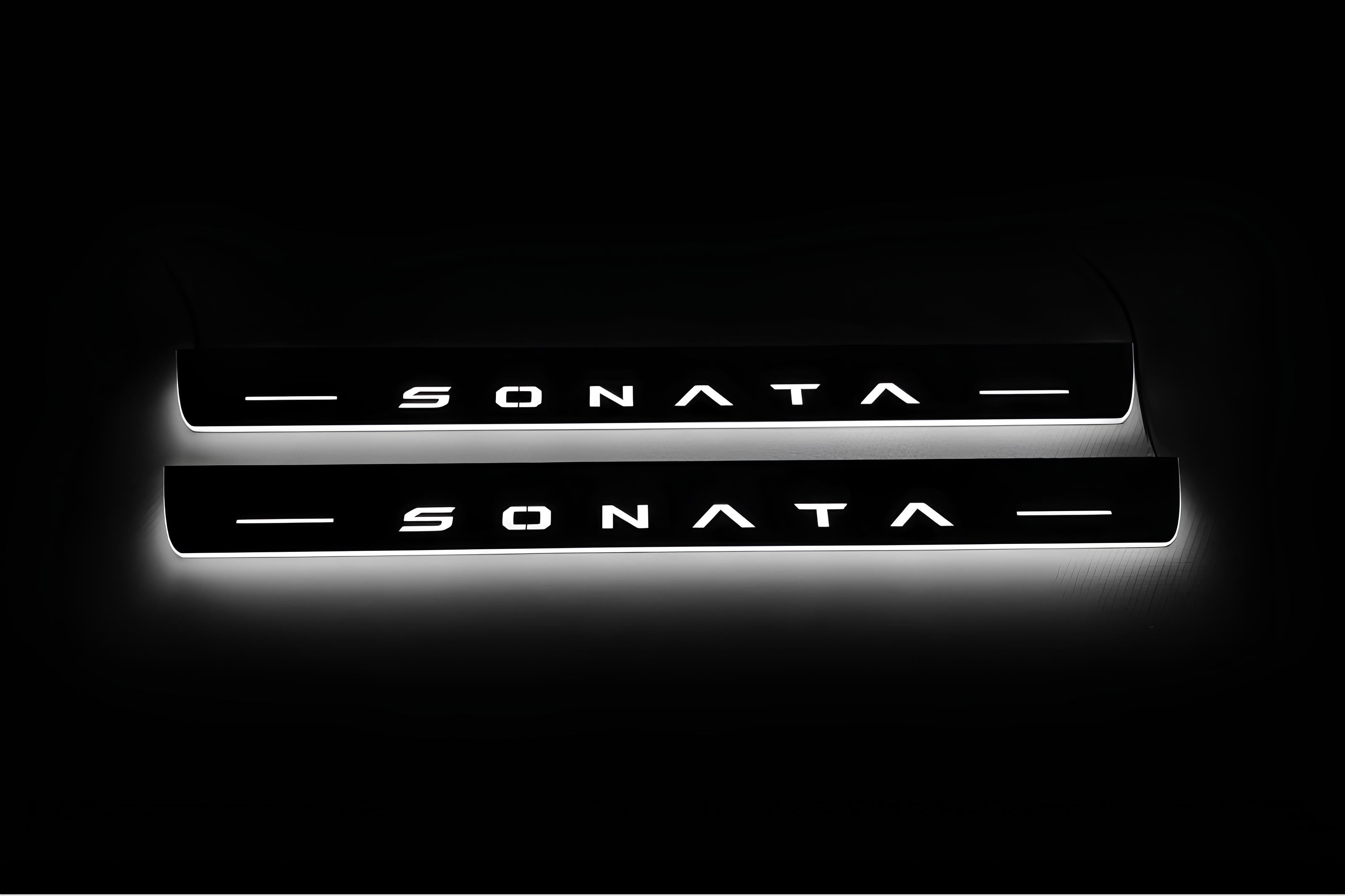 Illuminated LED Door Sill Tread Plates Hyundai Sonata VIII FL 2024+ With Sonata Logo Hyundai Led Door Sills opdesign