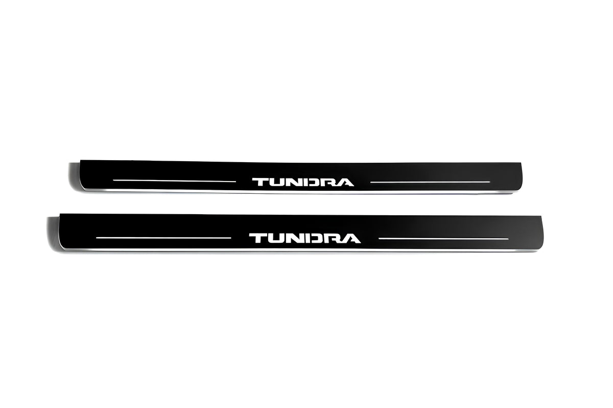 LED door sill plates for Toyota Tundra II XK50 2007+ stainless steel with Tundra logo