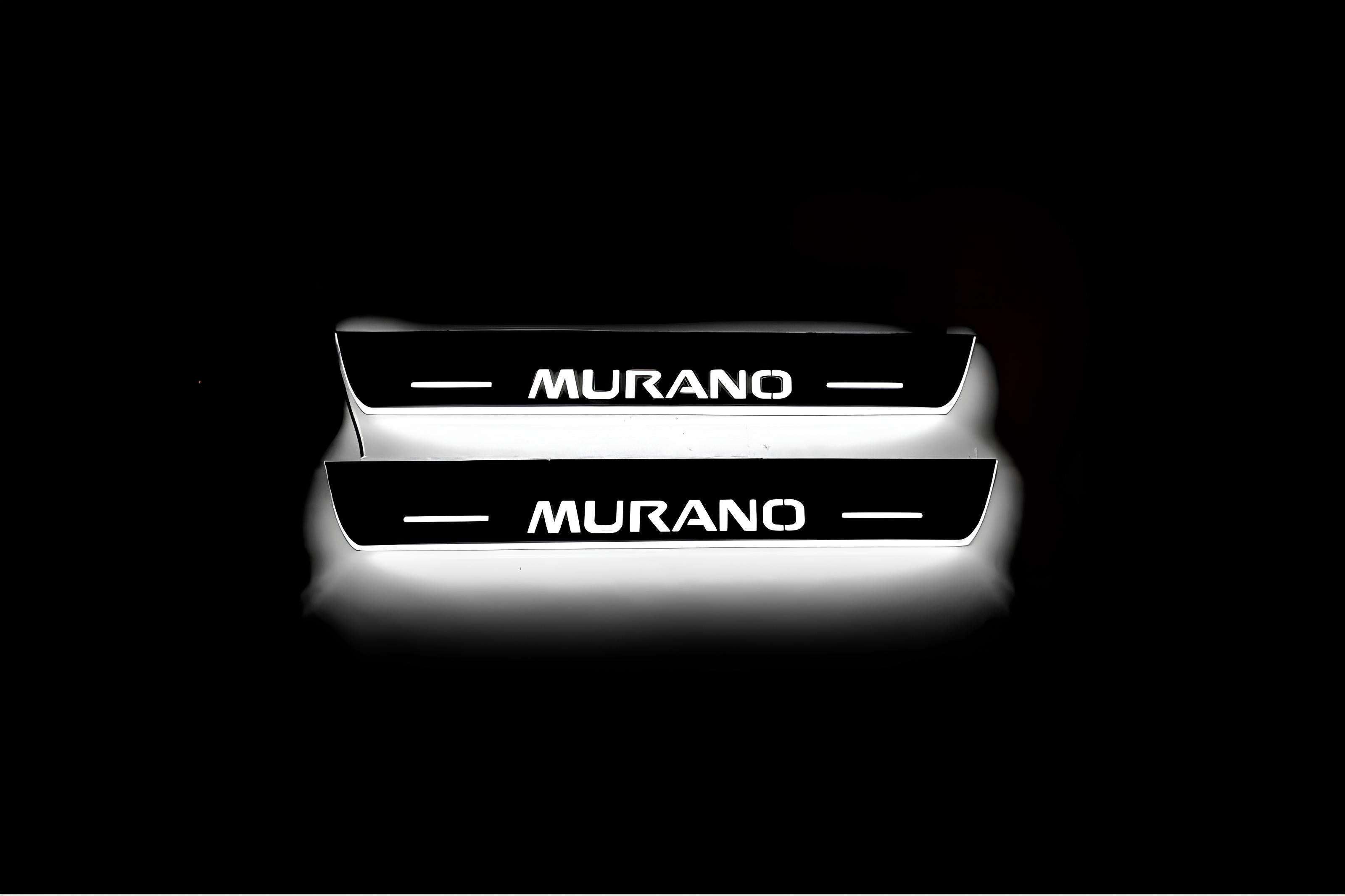 Illuminated LED Door Sill Tread Plates Nissan Murano III 2014+ With Murano Logo Nissan Led Door Sills opdesign