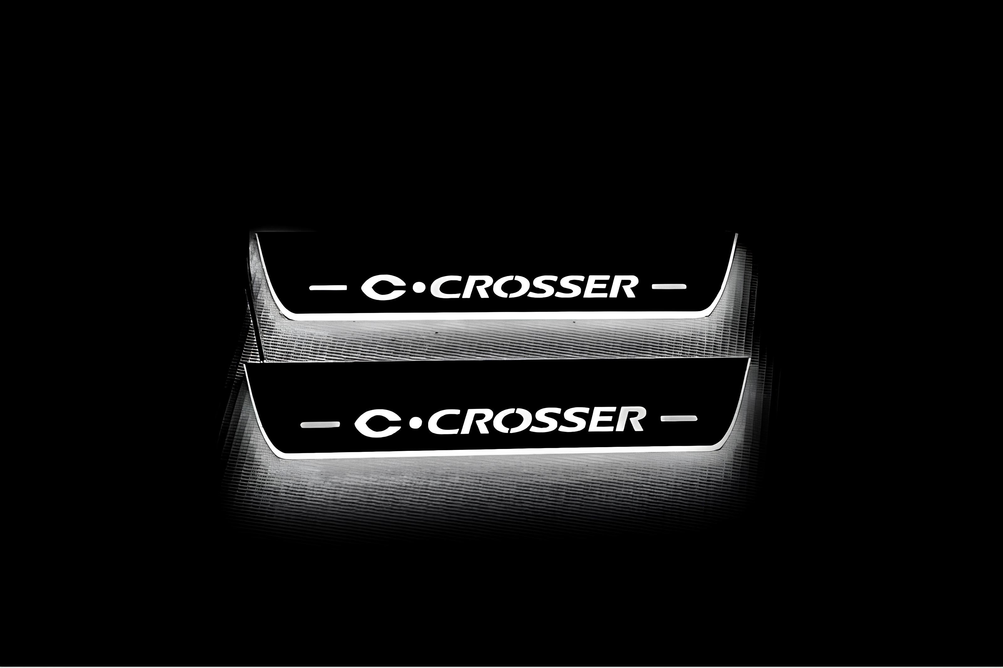 Illuminated LED Door Sill Tread Plates Citroen C-Crosser 2007-2012 With C-Crosser Logo Citroen Led Door Sills opdesign