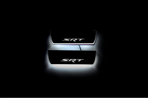 Illuminated LED Door Sill Tread Plates Jeep Grand Cherokee IV 2010-2021 With SRT Logo Jeep Led Door Sills opdesign