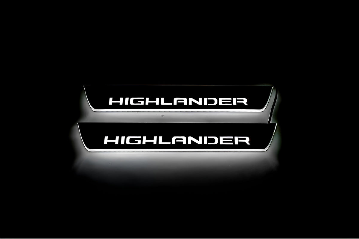 stainless steel door sill plates for Toyota Highlander IV XU70 2019+ with Highlander logo