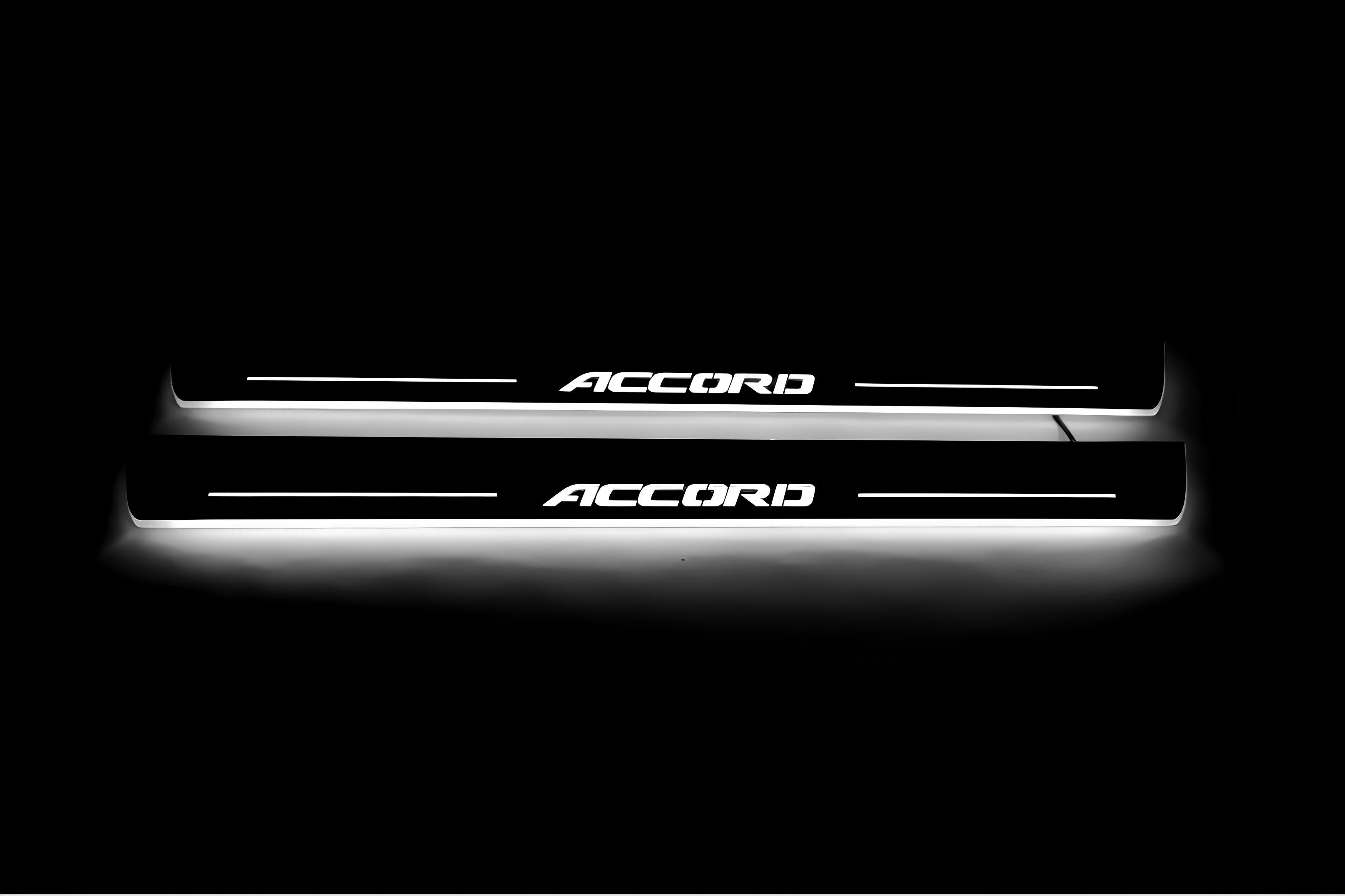 Illuminated LED Door Sill Tread Plates Honda Accord X 2018-2023 With Accord Logo Honda Led Door Sills opdesign