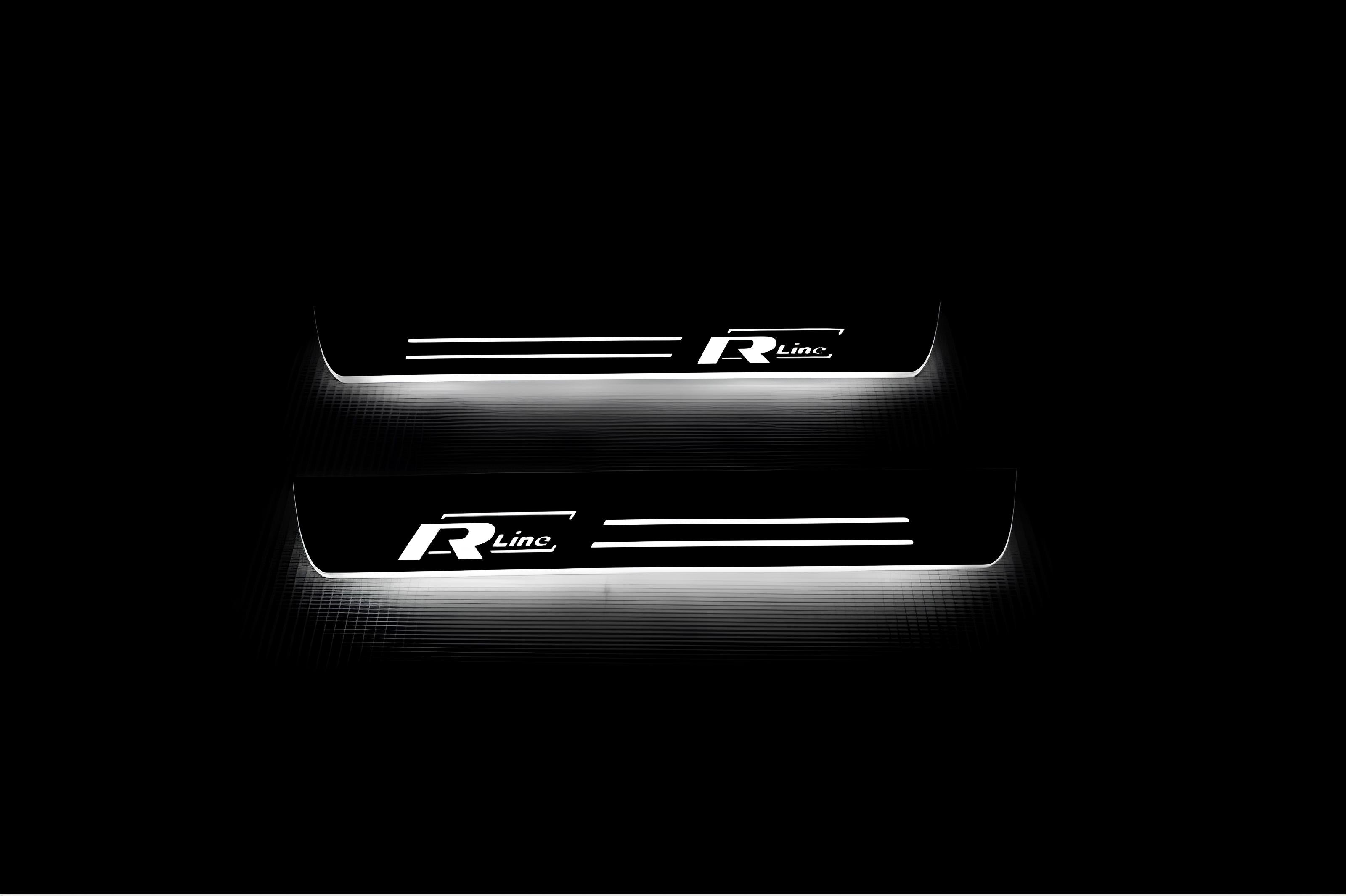 Illuminated LED Door Sill Tread Plates Volkswagen Passat B7 USA 2011-2019 With R-Line Logo Volkswagen Led Door Sills opdesign