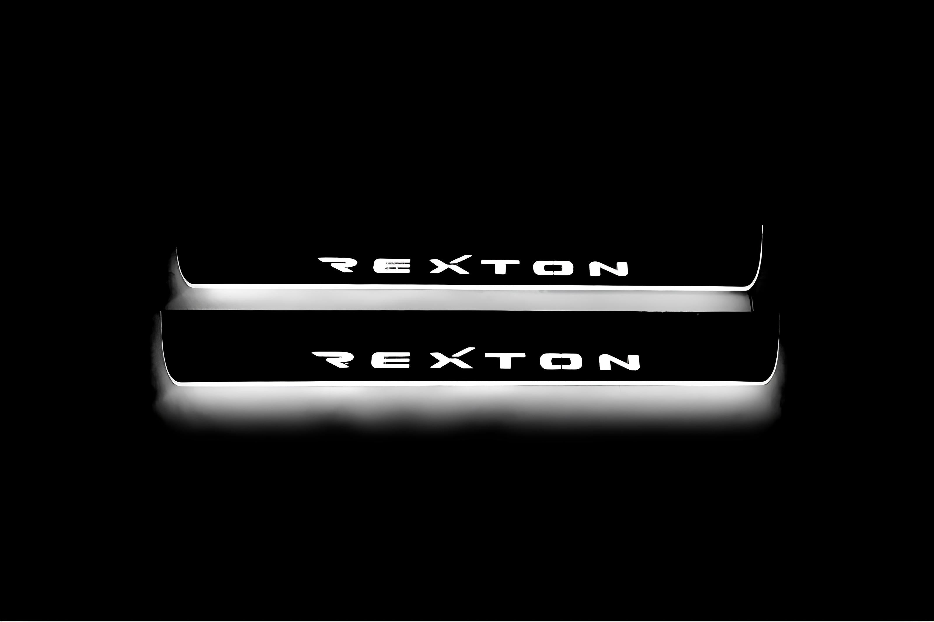 Illuminated LED Door Sill Tread Plates SsangYong Rexton II 2006-2012 With Rexton Logo SsangYong Led Door Sills opdesign