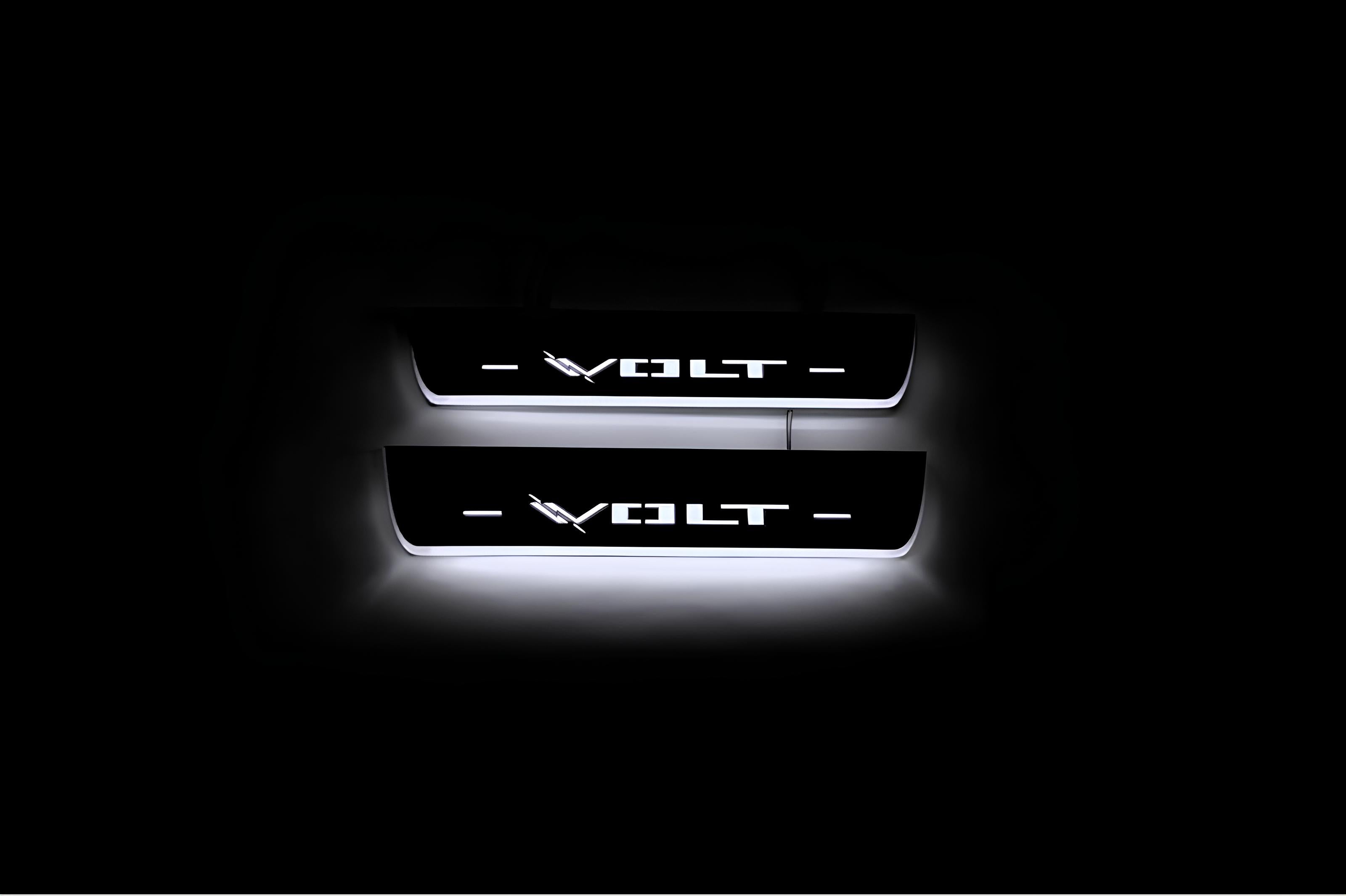 Illuminated LED Door Sill Tread Plates Chevrolet Volt II 2016-2019 With Volt Logo Chevrolet Led Door Sills opdesign