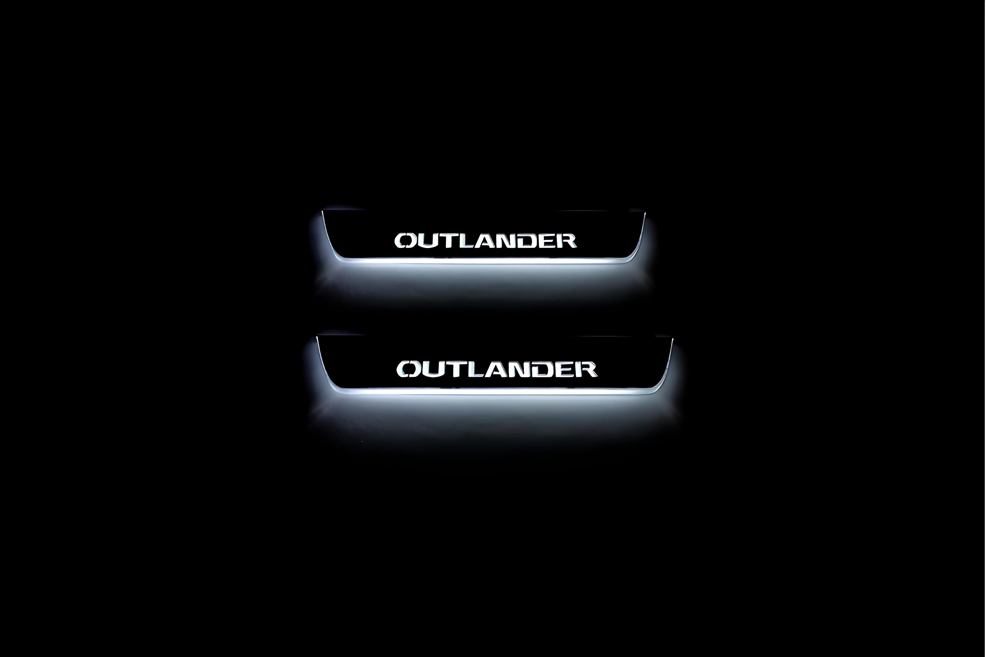 Illuminated LED Door Sill Tread Plates Mitsubishi Outlander III 2012-2021 With Outlander Logo Mitsubishi Led Door Sills opdesign