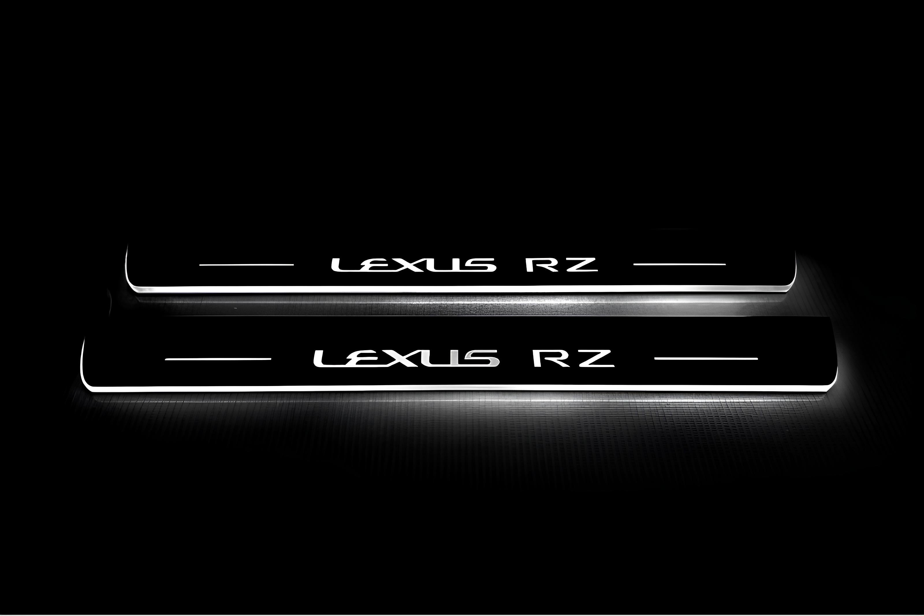 Illuminated LED Door Sill Tread Plates Lexus RZ 2022+ With Lexus RZ Logo Lexus Led Door Sills decoinfabric