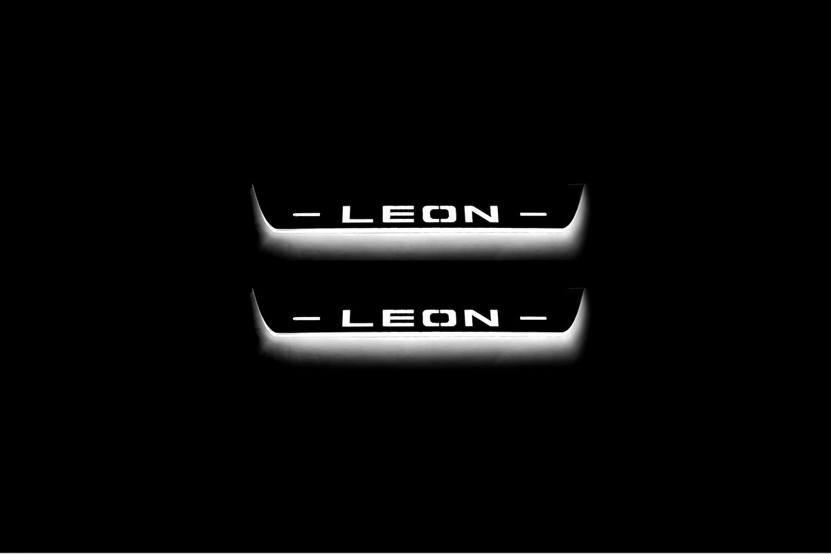 Seat Leon III 2013+ entry guards in stainless steel with Leon logo