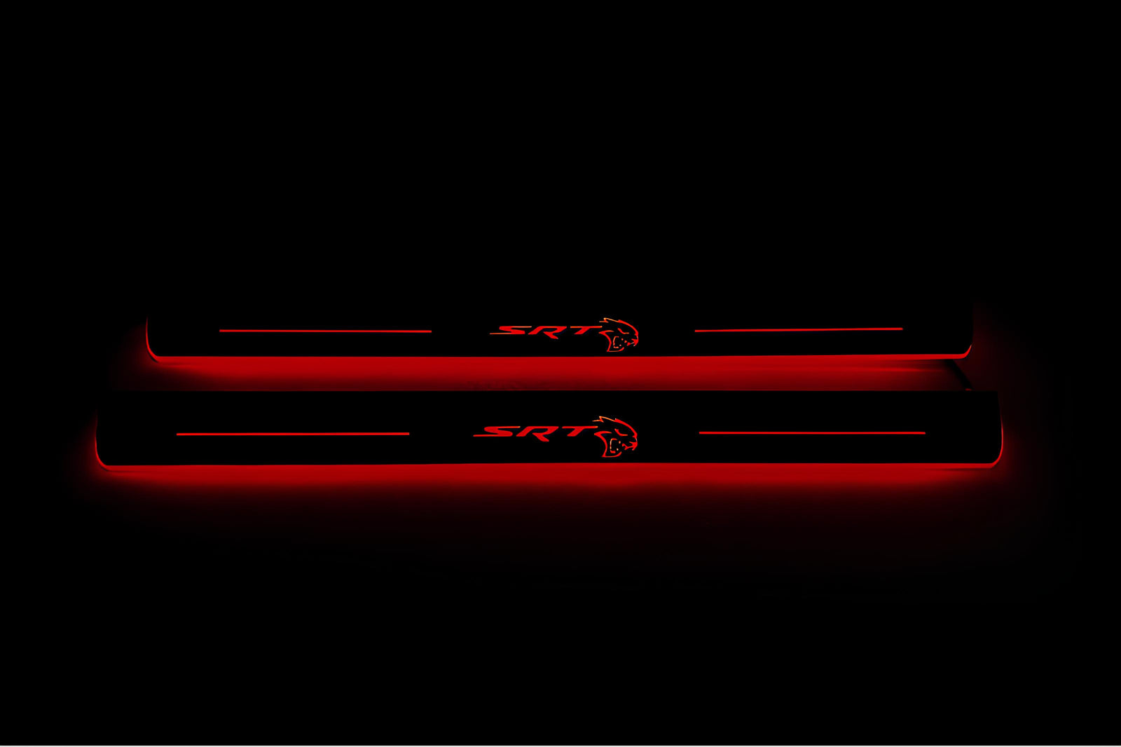 Chrysler 300C II LD 2011+ stainless steel LED door sill plates with SRT HELLCAT logo