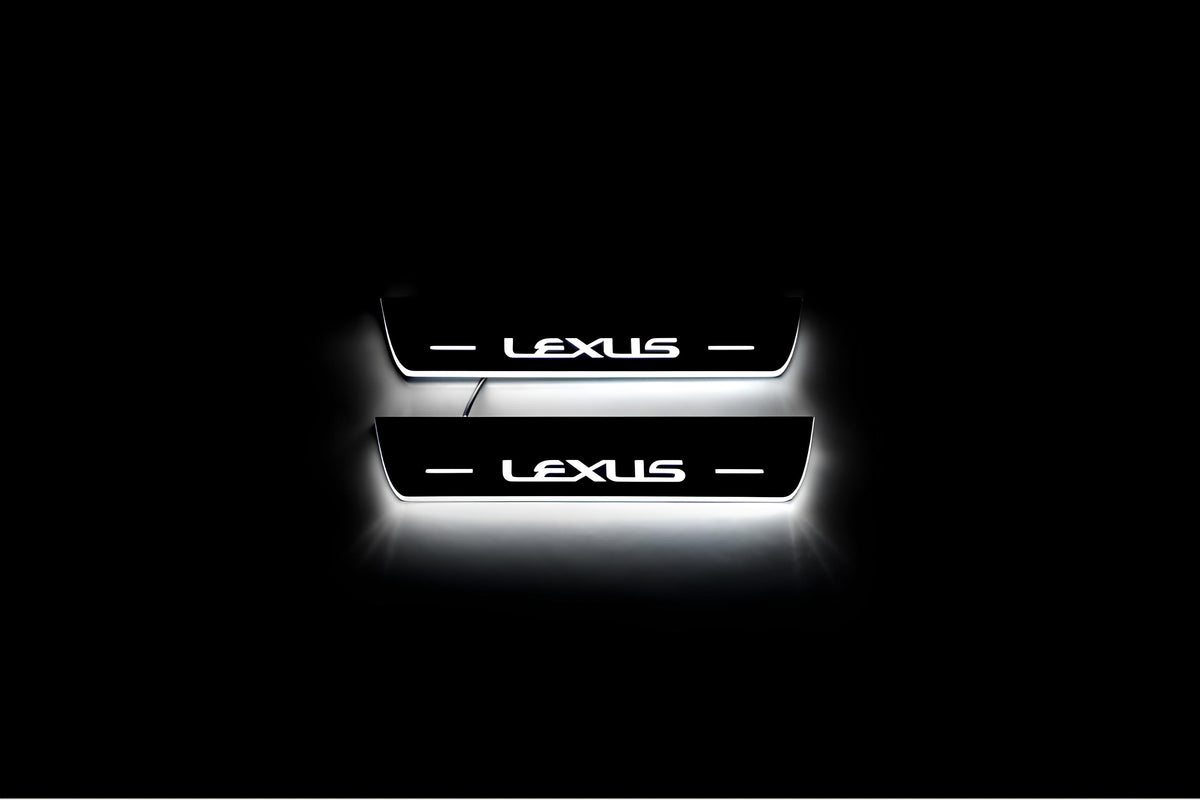 LED door sill plates Lexus NX I 2014+ in stainless steel with Lexus logo