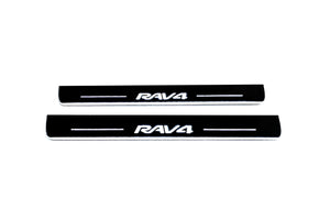 Illuminated LED Door Sill Tread Plates Toyota Rav4 IV 2013-2018 With Rav4 Logo Toyota Led Door Sills opdesign