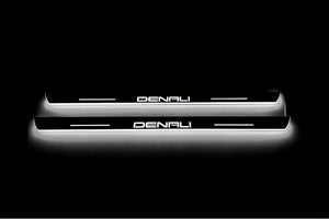 Illuminated LED Door Sill Tread Plates GMC Sierra V 2018+ With DENALI Logo GMC Led Door Sills opdesign