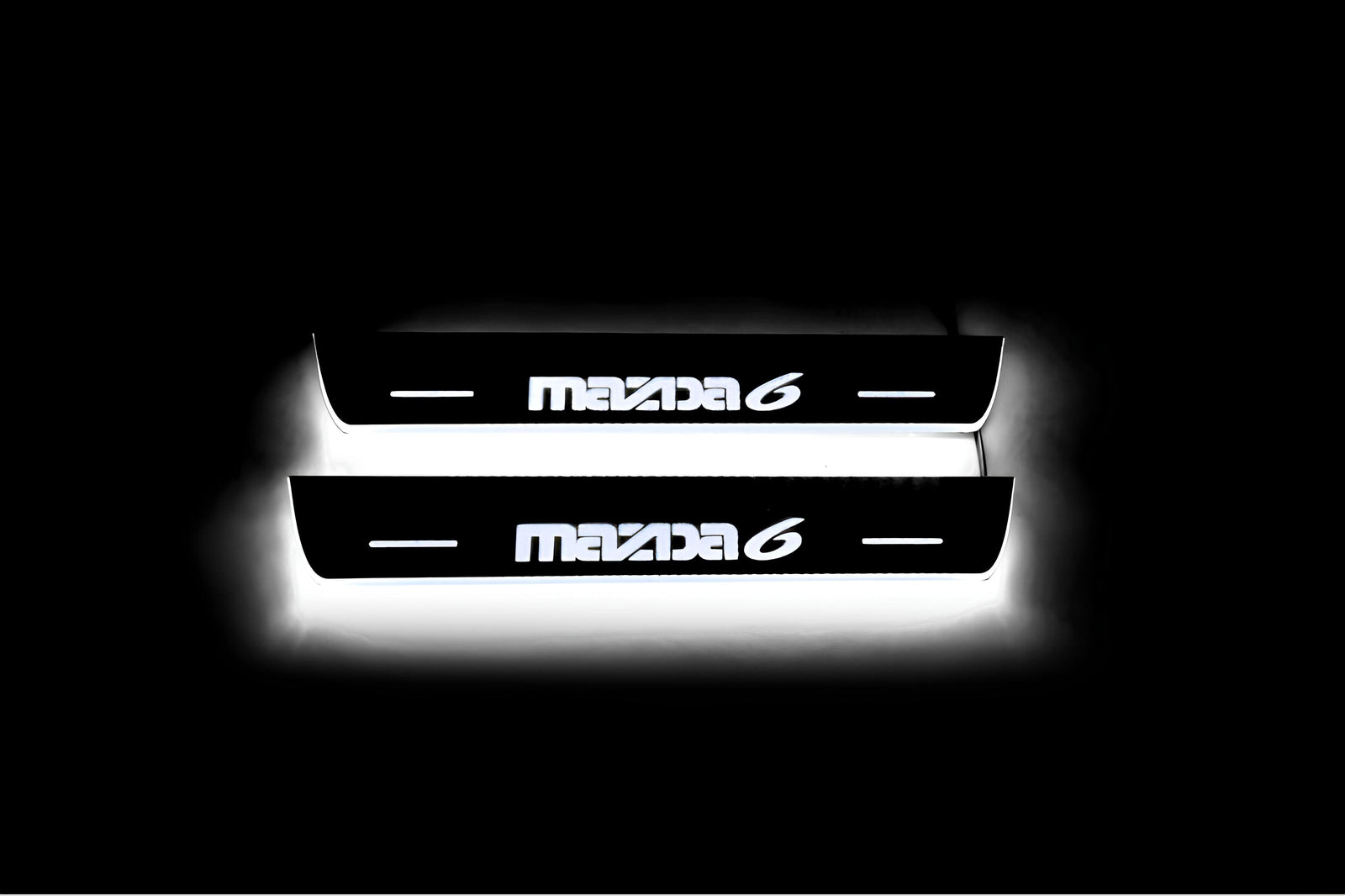 Mazda 6 II 2008+ LED door sill plates in stainless steel with Mazda 6 logo