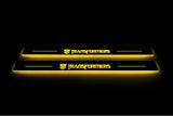 LED door sill plates Chevrolet Camaro V E37 2009+ in stainless steel with Transformers logo