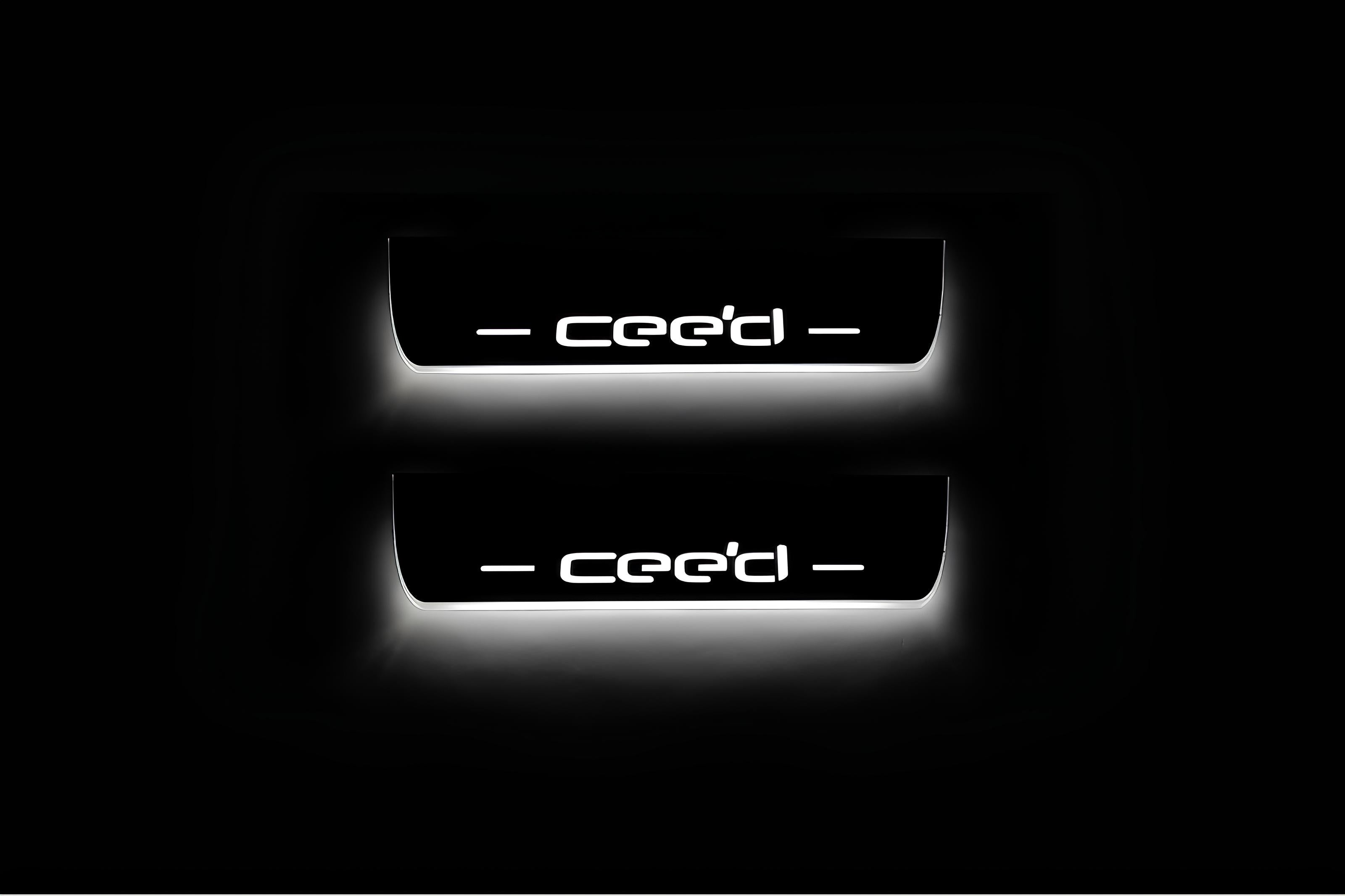 Illuminated LED Door Sill Tread Plates KIA Ceed II 2012-2018 With Cee`d Logo KIA Led Door Sills opdesign