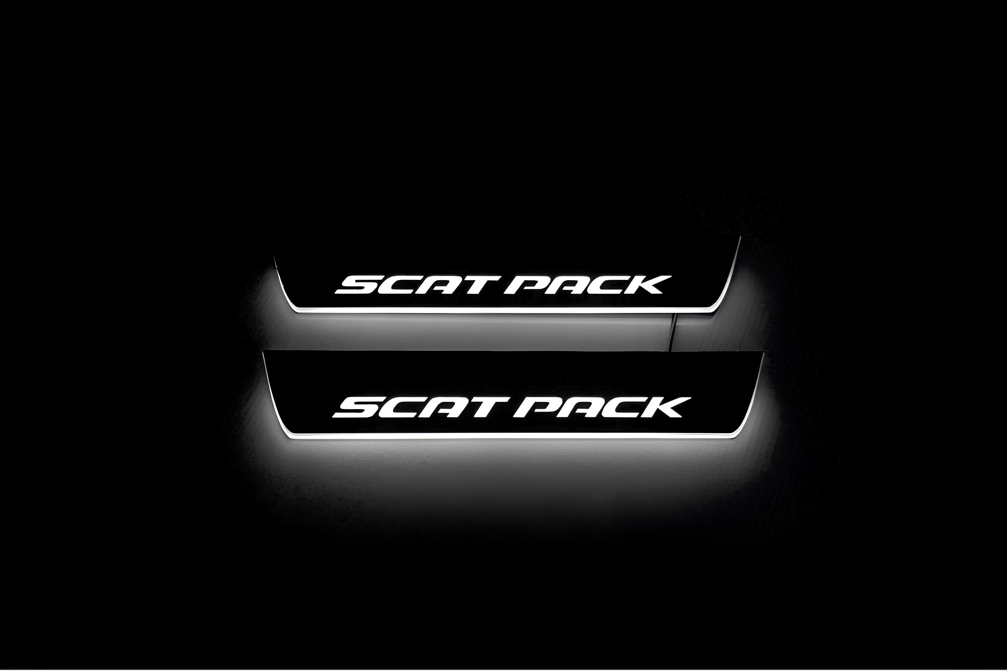 Illuminated LED Door Sill Tread Plates Dodge Charger 2011-2023 With Scat Pack Logo Dodge Led Door Sills opdesign