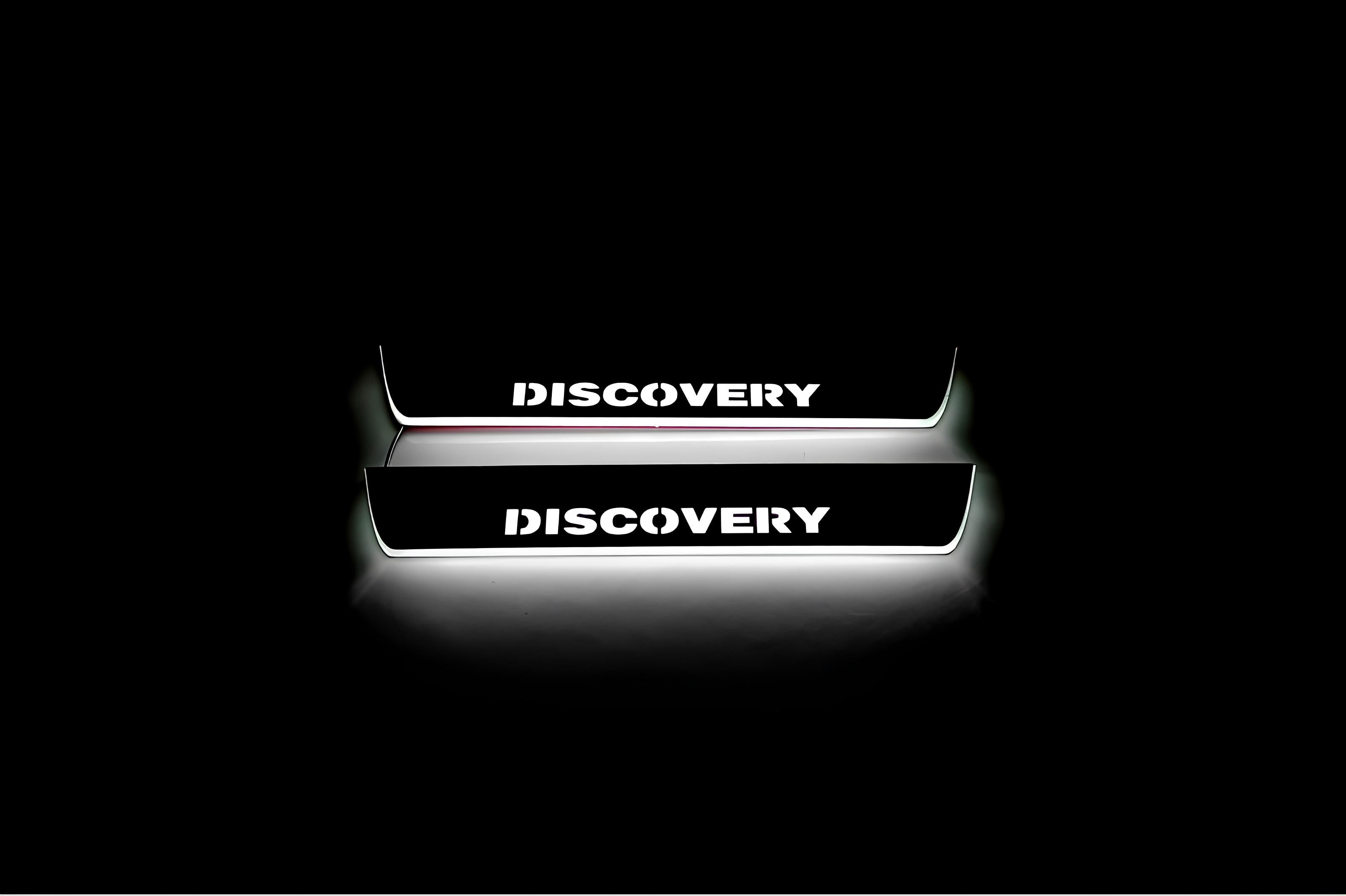 Illuminated LED Door Sill Tread Plates Land Rover Discovery IV 2009-2016 With Discovery Logo Land Rover Led Door Sills opdesign