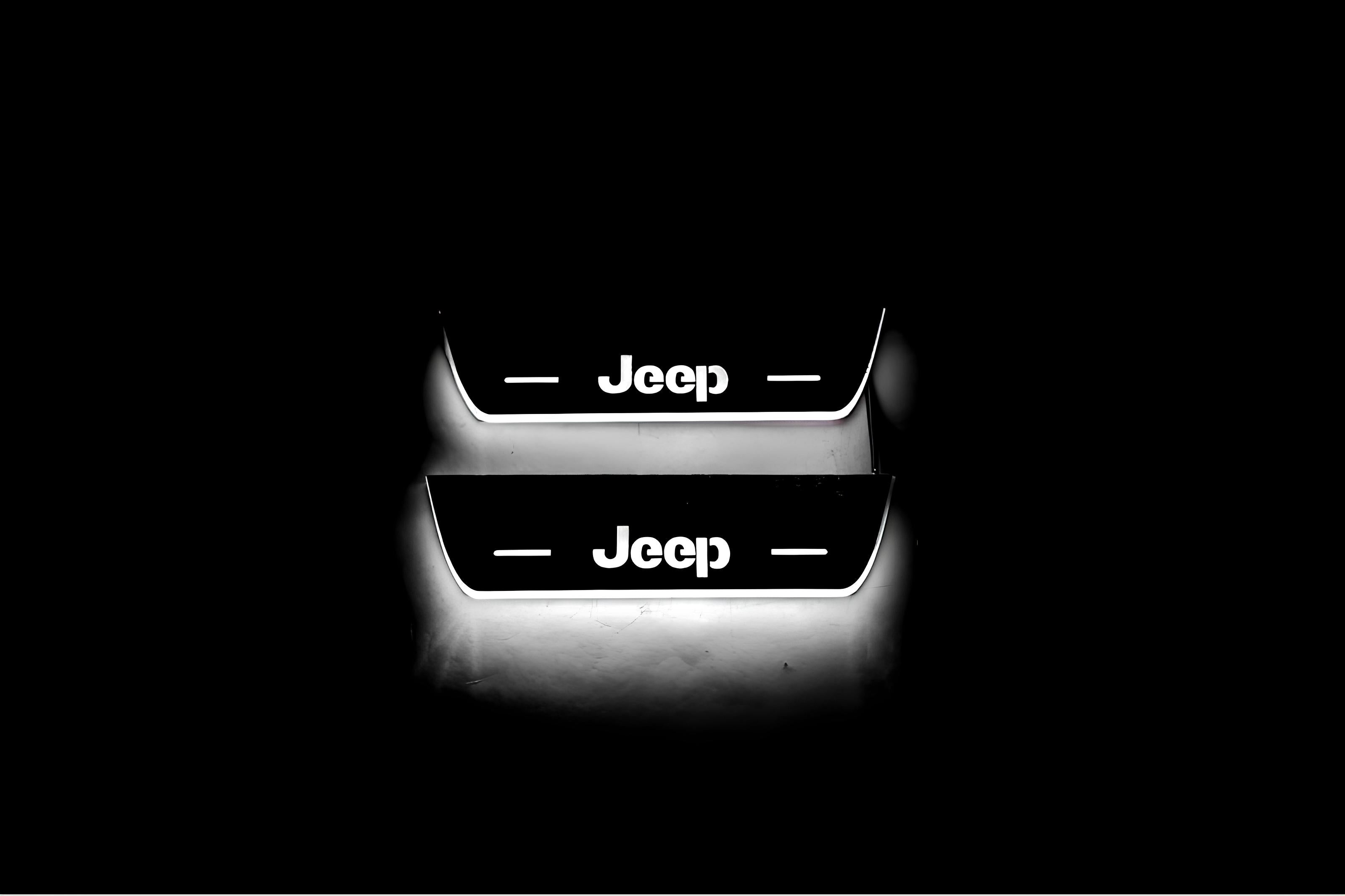 Illuminated LED Door Sill Tread Plates Jeep Compass II 2016+ With Compass Logo Jeep Led Door Sills opdesign