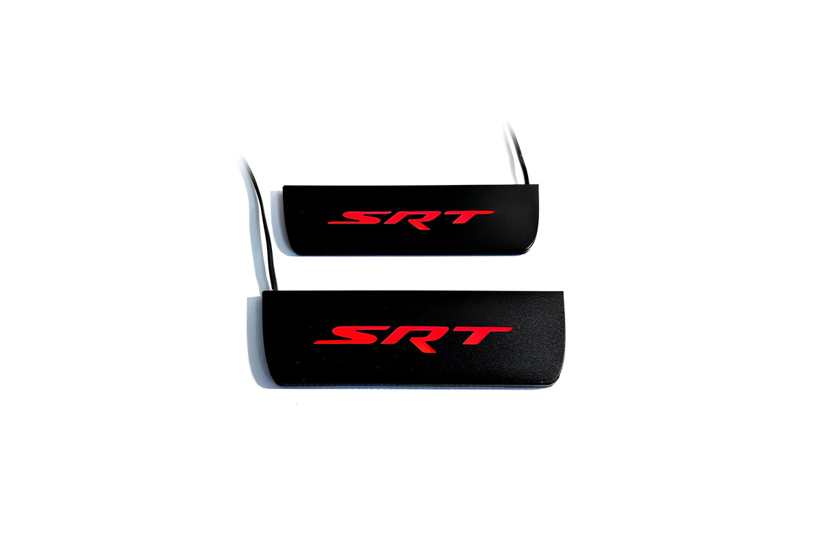 matte black coated stainless steel illuminated door sill protectors for Jeep Grand Cherokee IV WK2 2010+ with SRT logo