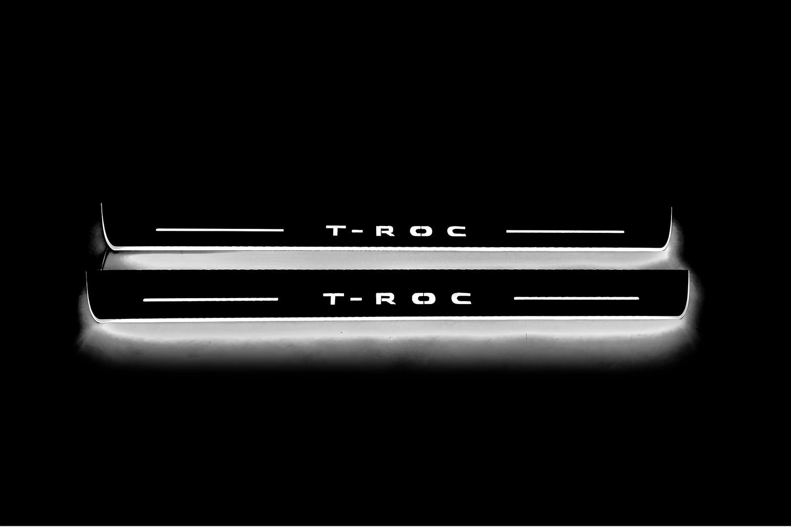 Volkswagen T-Roc 2017+ stainless steel illuminated entry guards with T-Roc logo