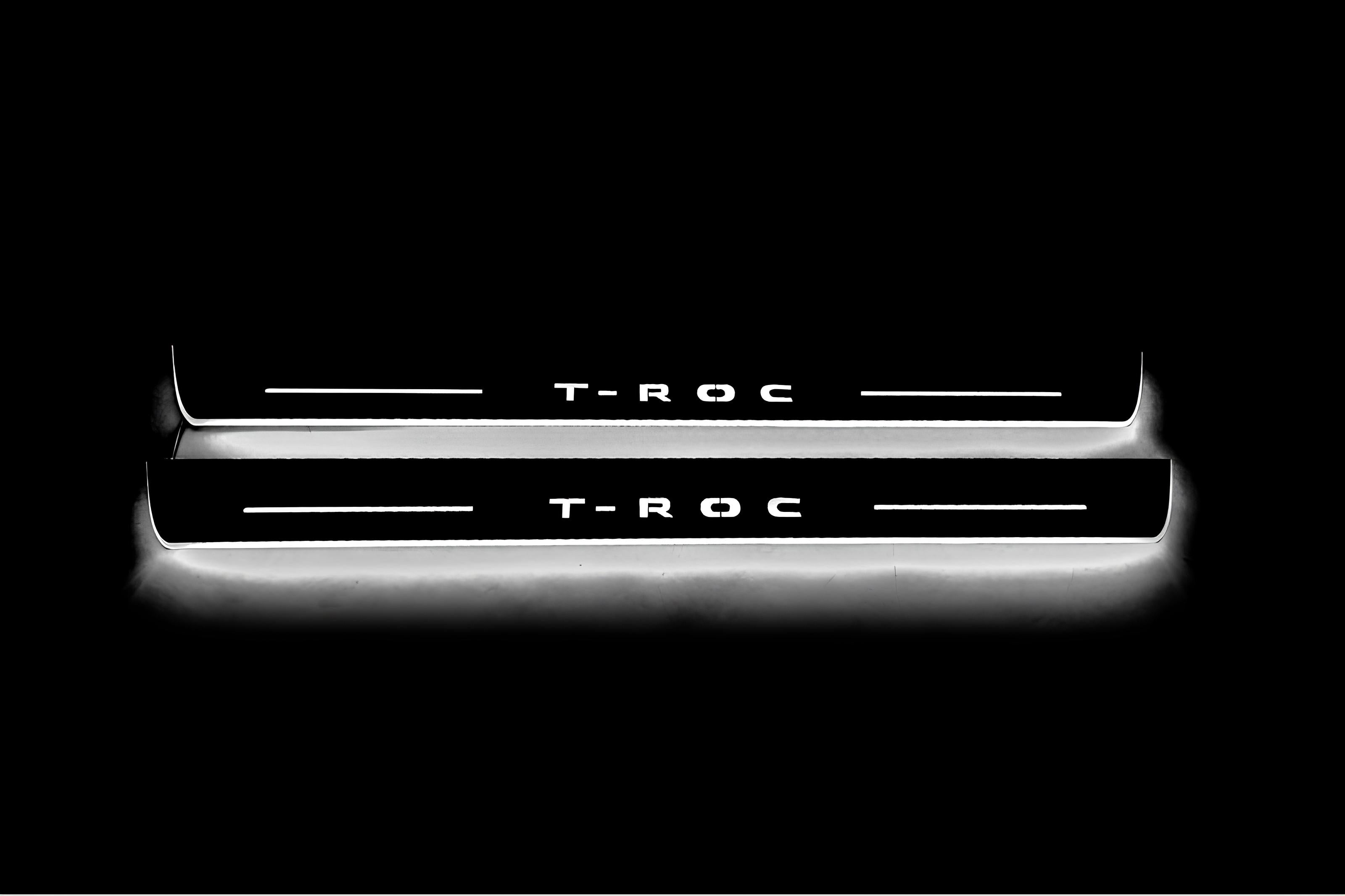 Illuminated LED Door Sill Tread Plates Volkswagen T-Roc 2017+ With T-Roc Logo Volkswagen Led Door Sills opdesign