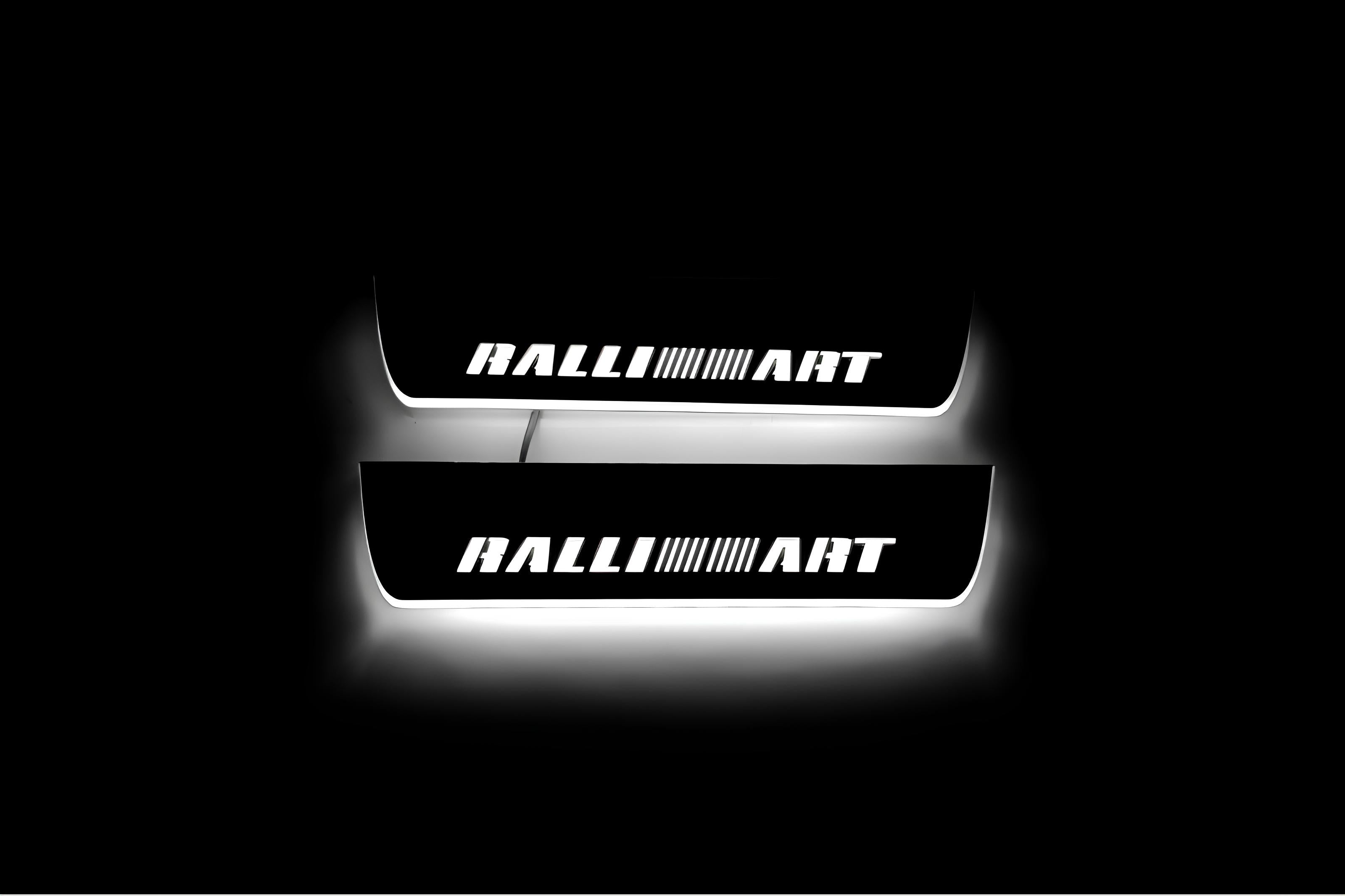 Illuminated LED Door Sill Tread Plates Mitsubishi Lancer X 2007-2017 With RalliArt Logo Mitsubishi Led Door Sills opdesign