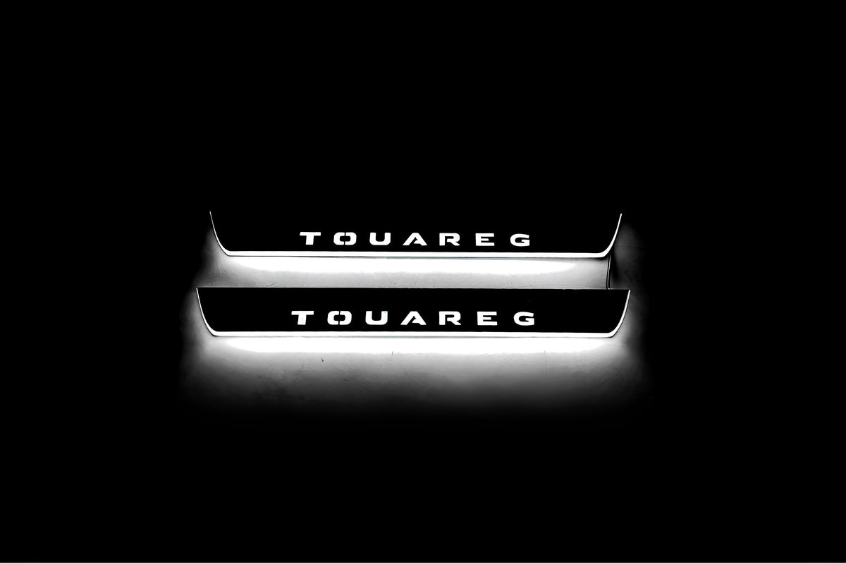 Volkswagen Touareg III 2018+ LED door sill plates stainless steel with Touareg logo