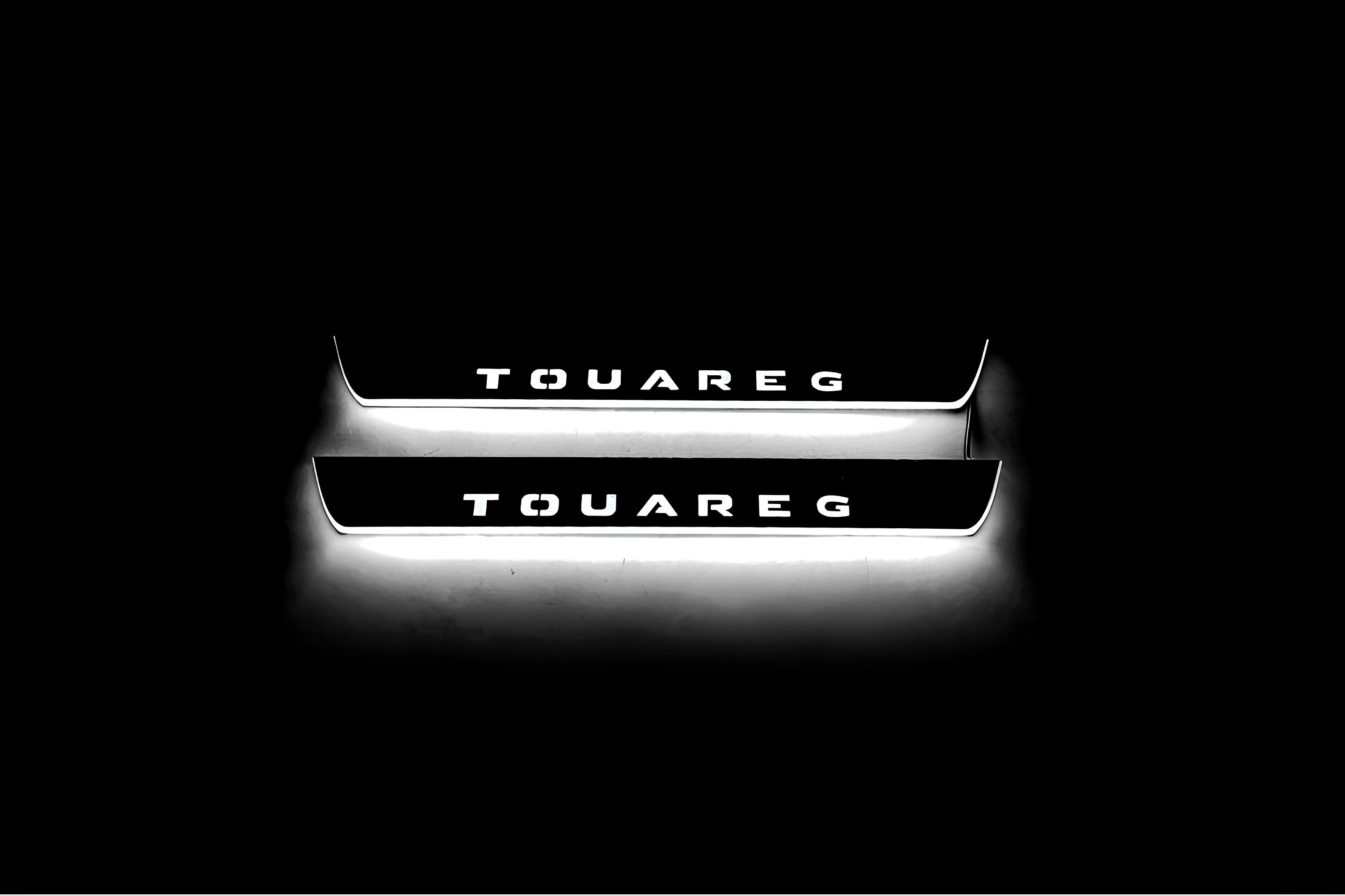 Illuminated LED Door Sill Tread Plates Volkswagen Touareg III 2018+ With Touareg Logo Volkswagen Led Door Sills opdesign