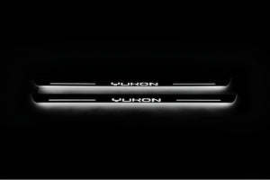 Illuminated LED Door Sill Tread Plates GMC Yukon V 2020+ With Yukon Logo GMC Led Door Sills opdesign