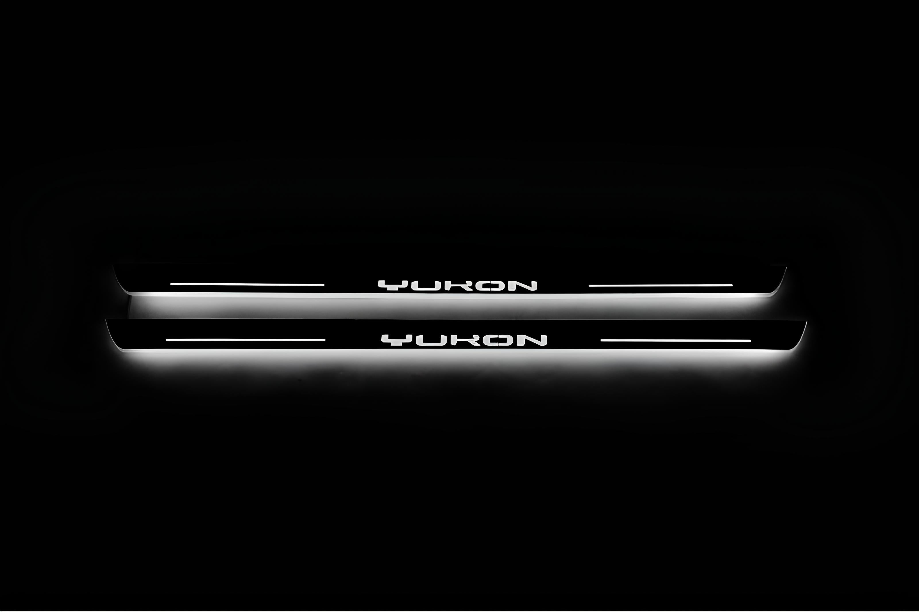 Illuminated LED Door Sill Tread Plates GMC Yukon V 2020+ With Yukon Logo GMC Led Door Sills opdesign