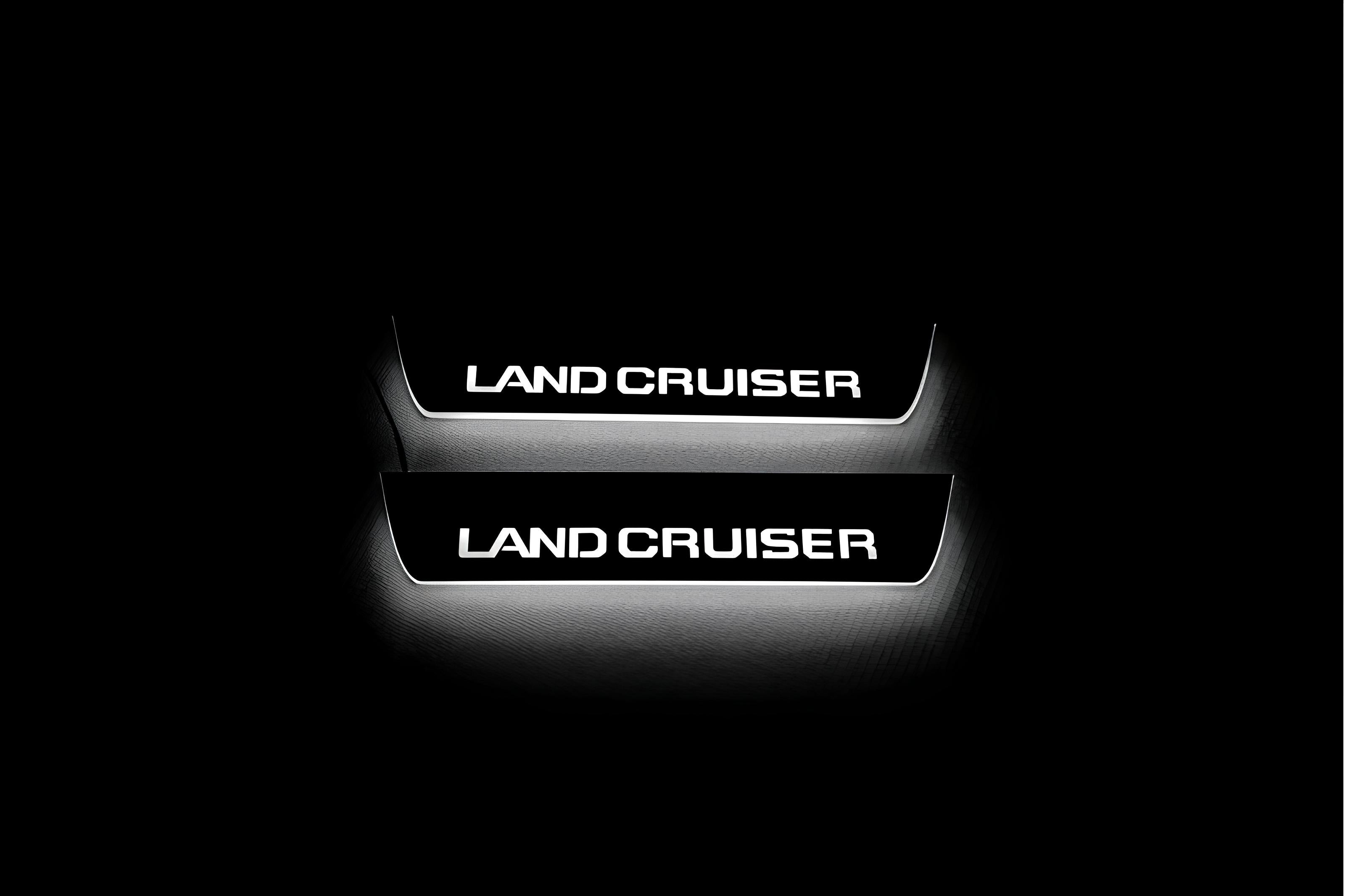 Illuminated LED Door Sill Tread Plates Toyota Prado 250 2023+ With Land Cruiser Logo Toyota Led Door Sills opdesign
