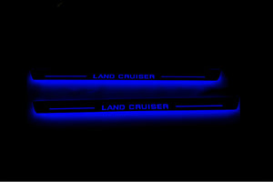 Illuminated LED Door Sill Tread Plates Toyota LC 200 2007-2021 With Land Cruiser Logo (type 1) Toyota Led Door Sills opdesign