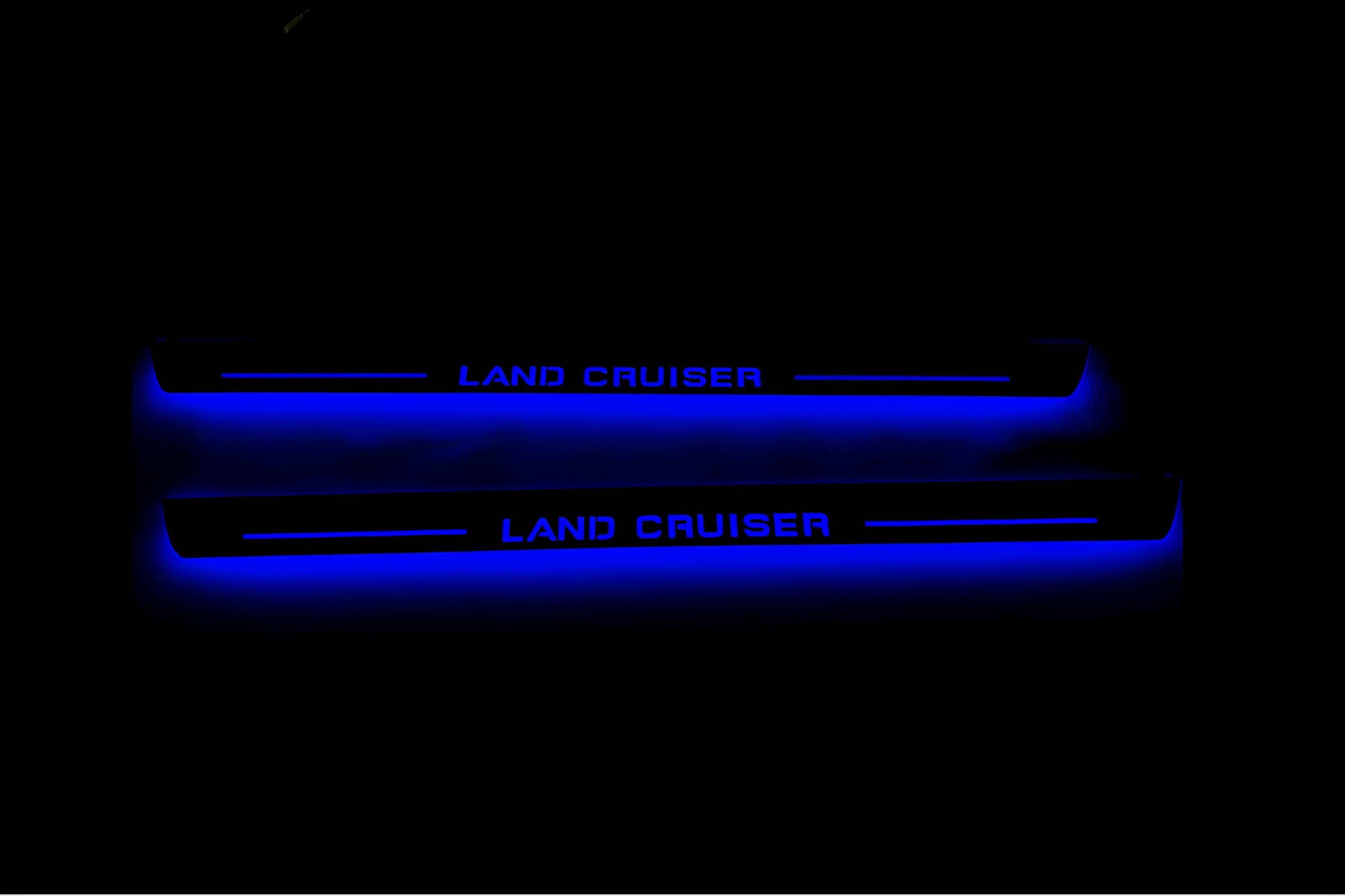 Illuminated LED Door Sill Tread Plates Toyota LC 200 2007-2021 With Land Cruiser Logo (type 1) Toyota Led Door Sills opdesign