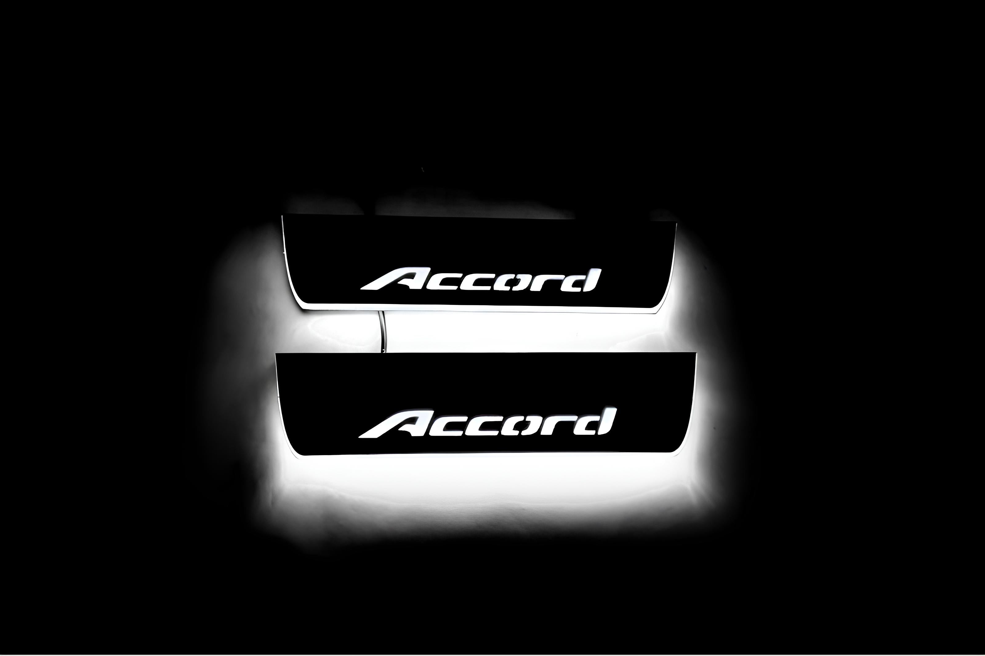 Illuminated LED Door Sill Tread Plates Honda Accord IX 2013-2018 With Accord Logo Honda Led Door Sills opdesign