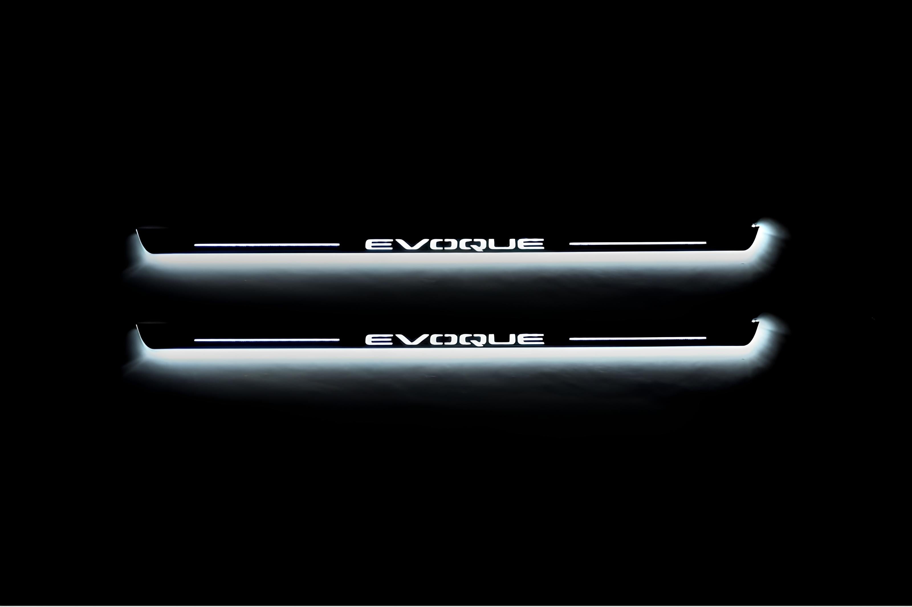 Illuminated LED Door Sill Tread Plates Range Rover Evoque I With Evoque Logo Range Rover Led Door Sills opdesign