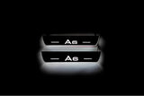 Audi A6 C7 2011+ illuminated entry guards in stainless steel with Audi A6 logo