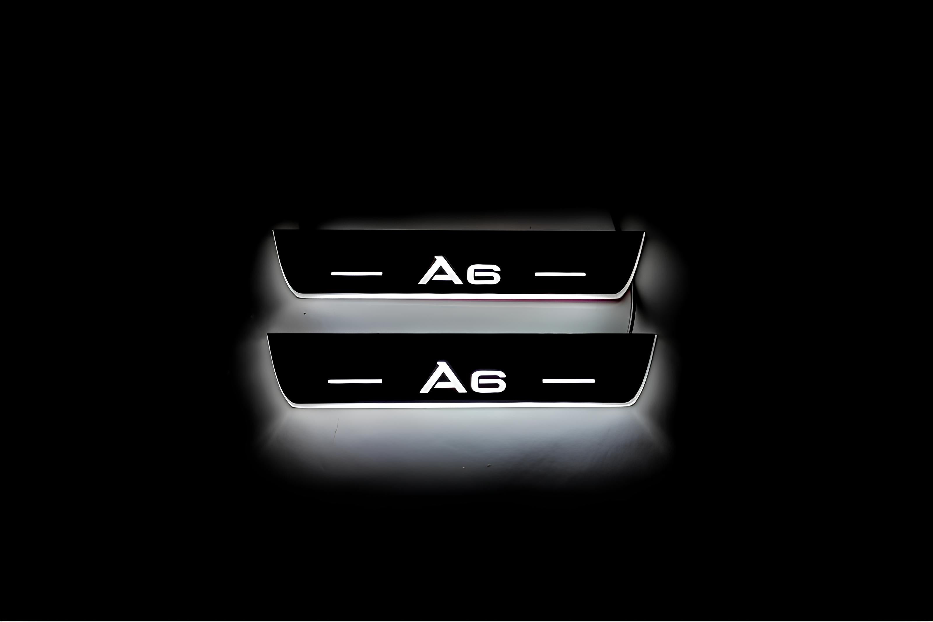 Illuminated LED Door Sill Tread Plates Audi A6 C7 2011-2018 With Audi A6 Logo Audi Led Door Sills decoinfabric
