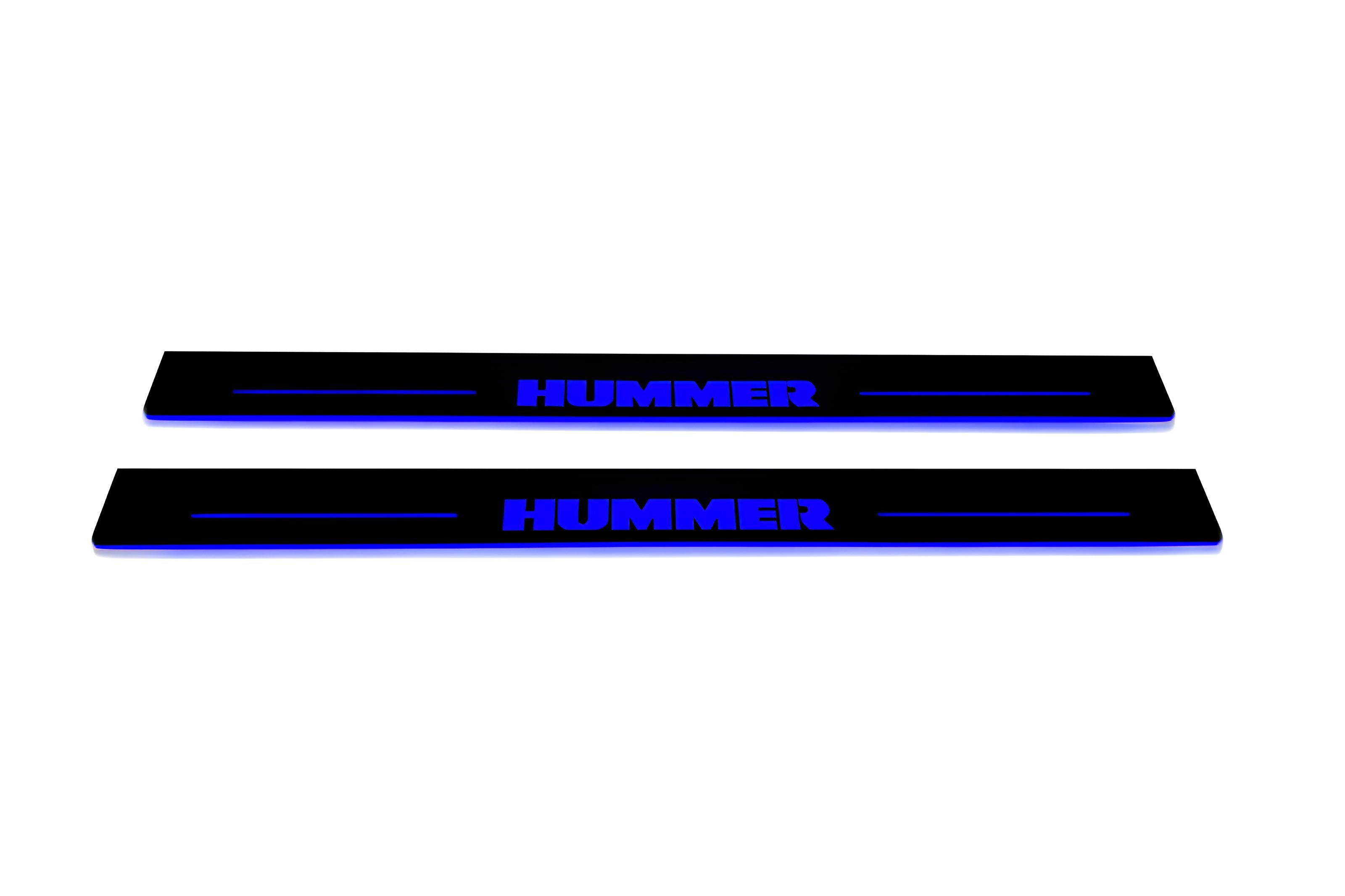 Illuminated LED Door Sill Tread Plates Hummer H2 2002-2009 With Hummer Logo Hummer Led Door Sills opdesign