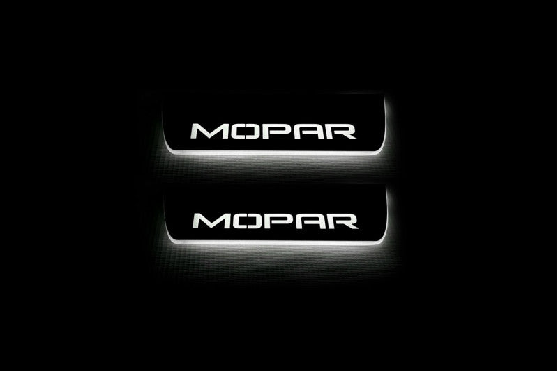 stainless steel LED door sill plates with Dodge Durango III 2011+ with MOPAR logo
