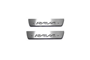 Illuminated LED Door Sill Tread Plates Toyota Rav4 IV 2013-2018 With Rav4 Logo Toyota Led Door Sills opdesign