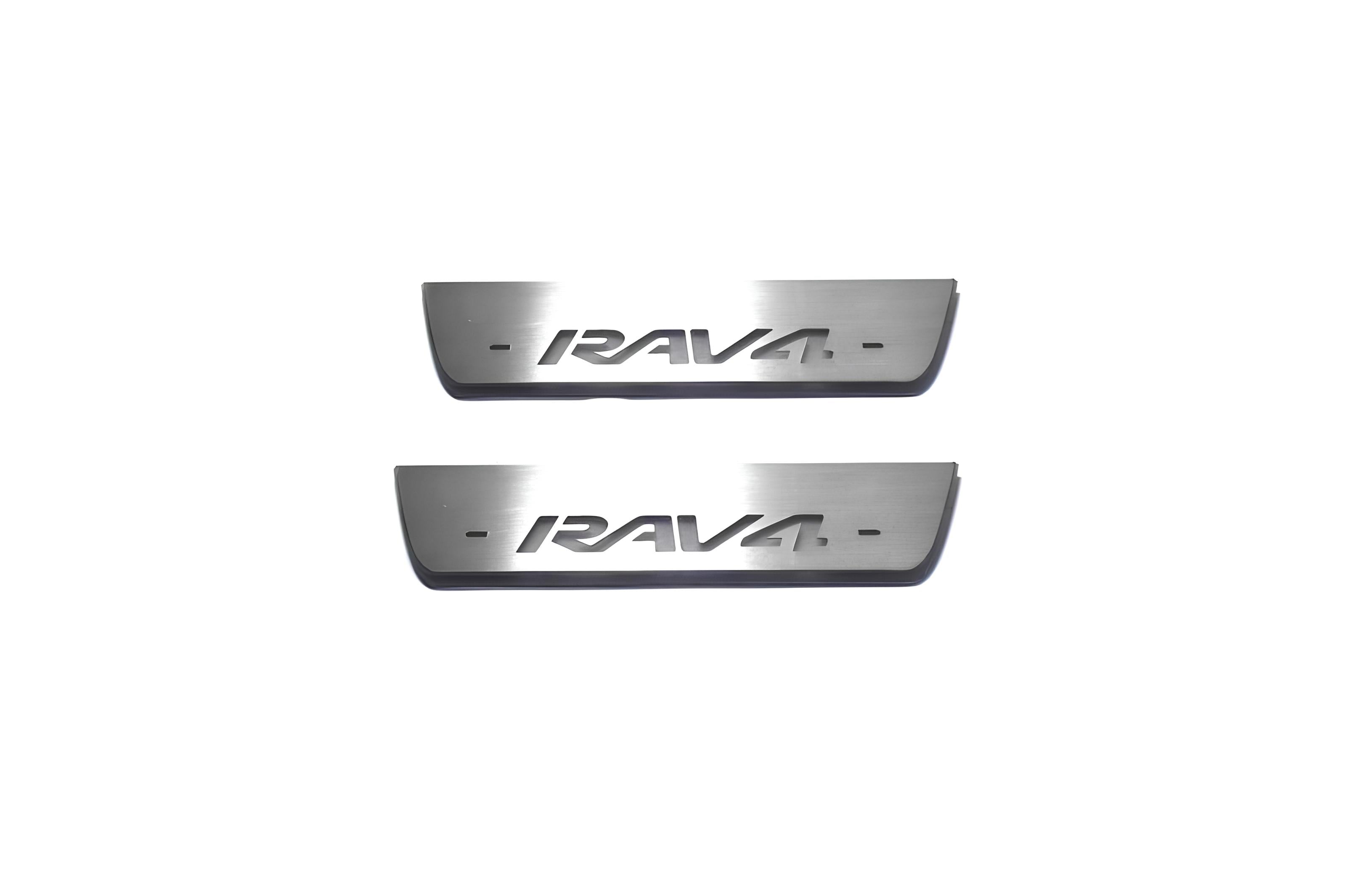 Illuminated LED Door Sill Tread Plates Toyota Rav4 IV 2013-2018 With Rav4 Logo Toyota Led Door Sills opdesign