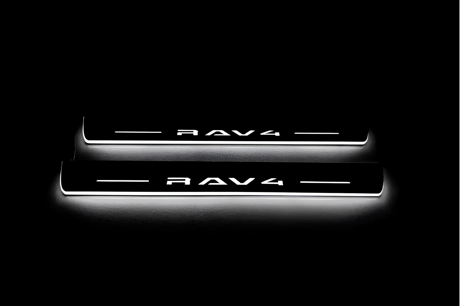 Toyota Rav4 VI XA60 2025-2026 stainless steel LED door sill plates with Rav4 logo