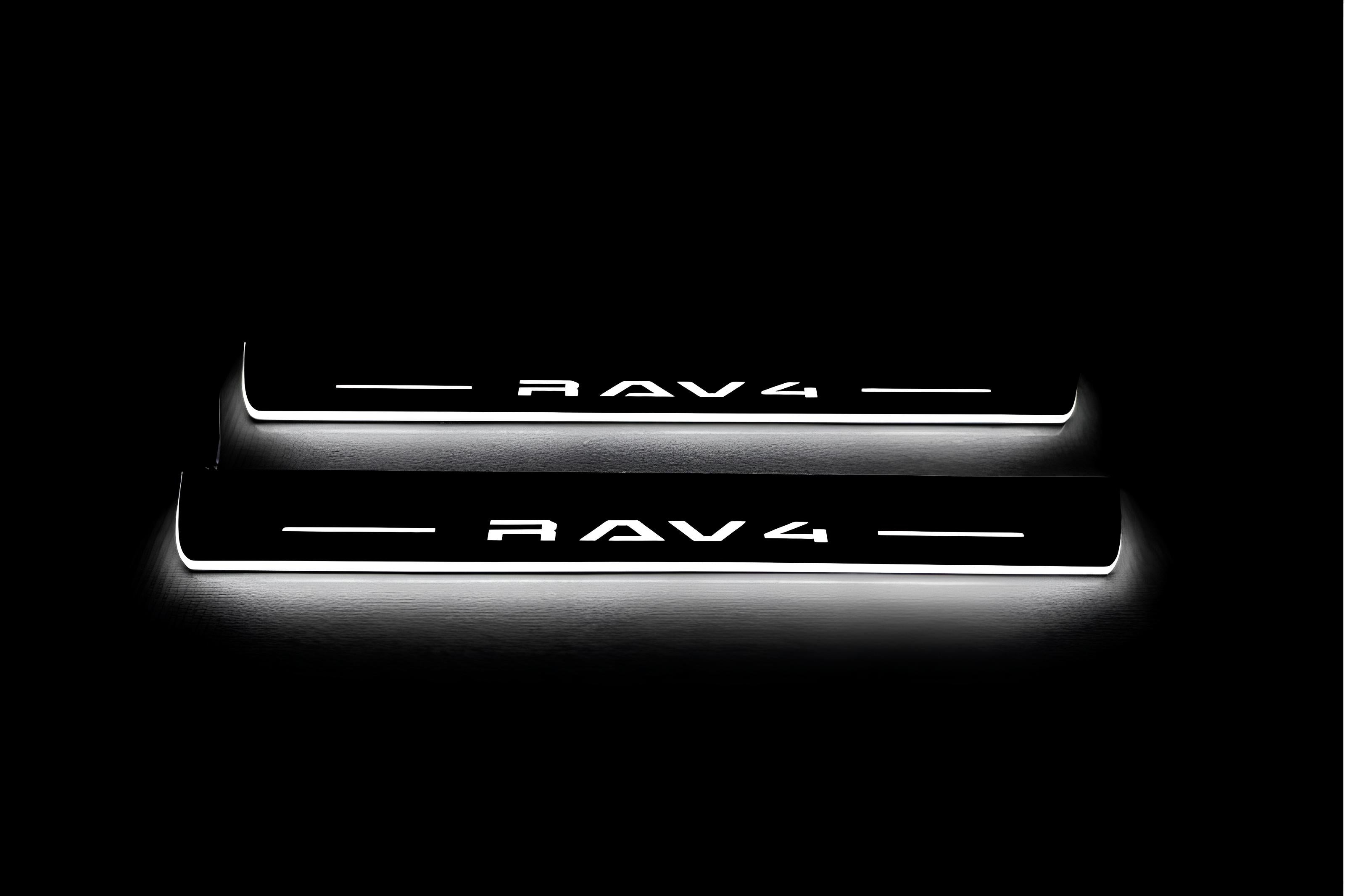 Illuminated LED Door Sill Tread Plates Toyota Rav4 VI 2025+ With Rav4 Logo Toyota Led Door Sills decoinfabric