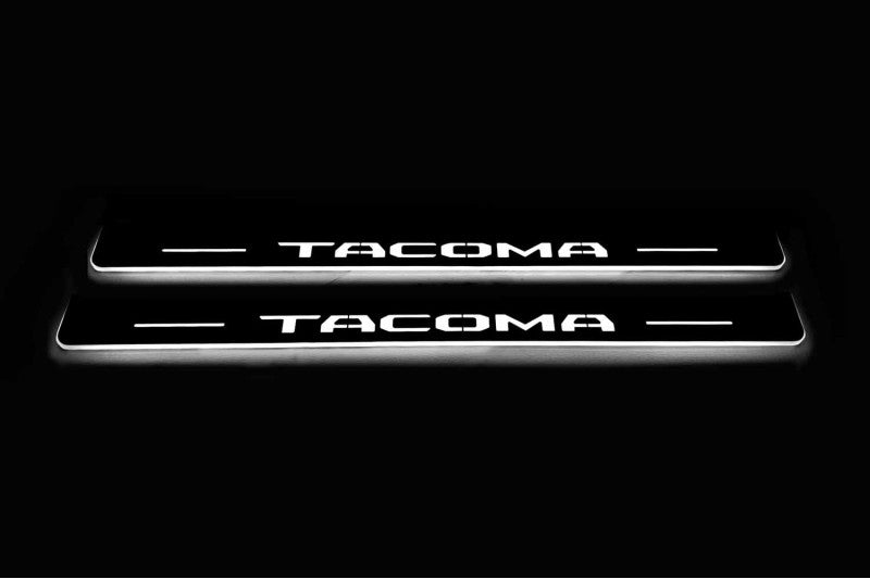 Toyota Tacoma N400 2024–Present — Stainless Steel LED Door Sills — Tacoma Logo