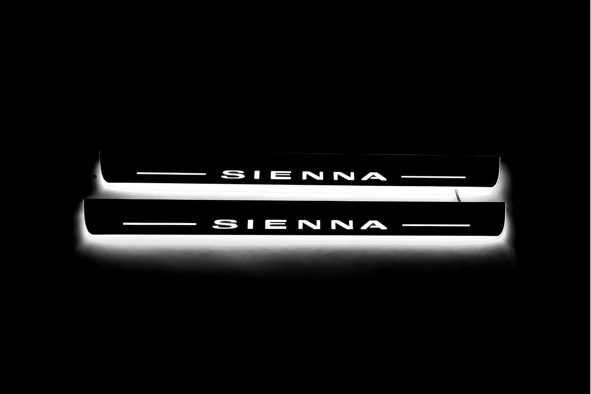 LED door sill plates Toyota Sienna III XL30 2011+ stainless steel with Sienna logo