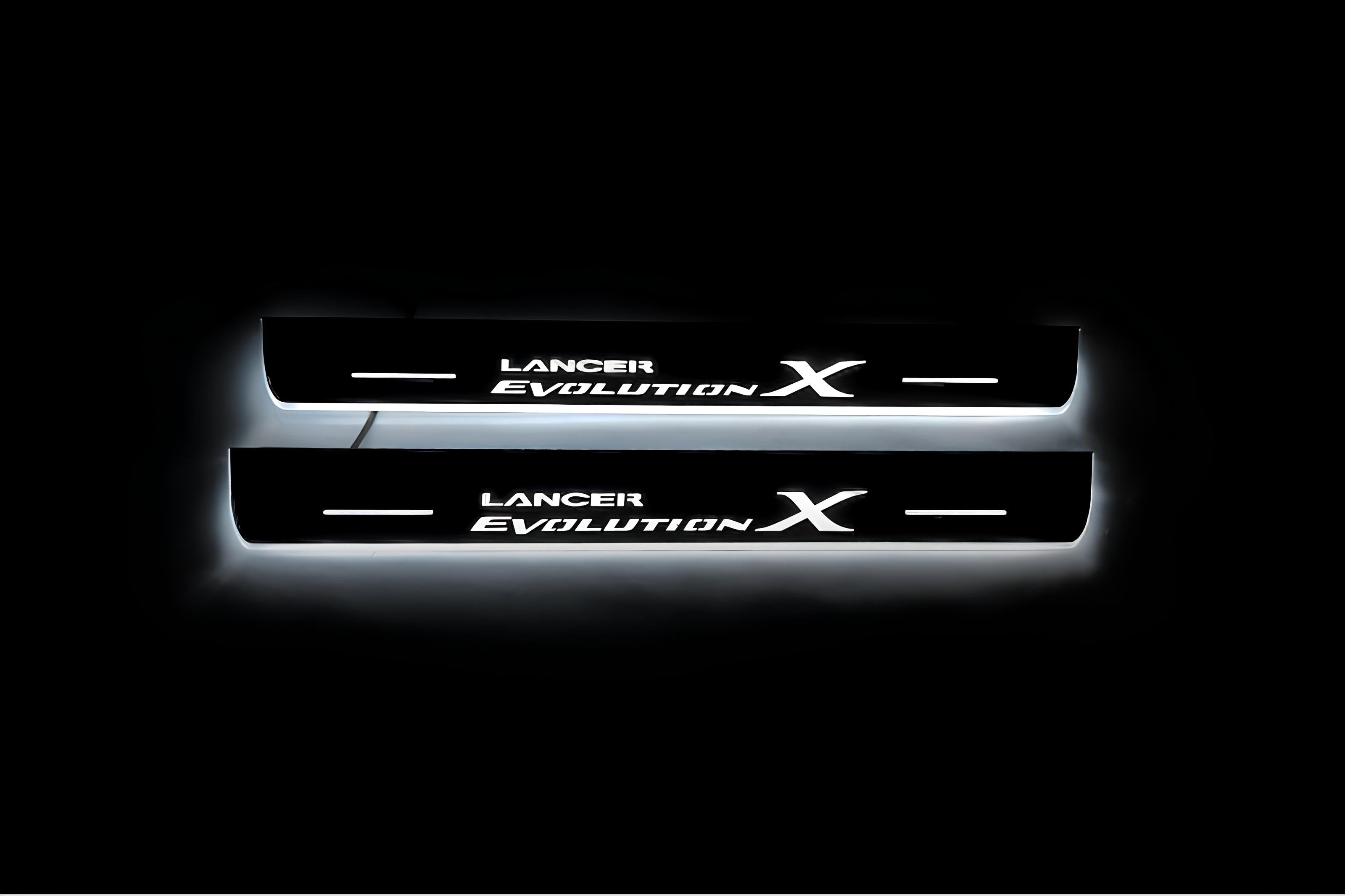 Illuminated LED Door Sill Tread Plates Mitsubishi Lancer Evolution X 2007-2016 With Lancer Evolution X Logo Mitsubishi Led Door Sills opdesign